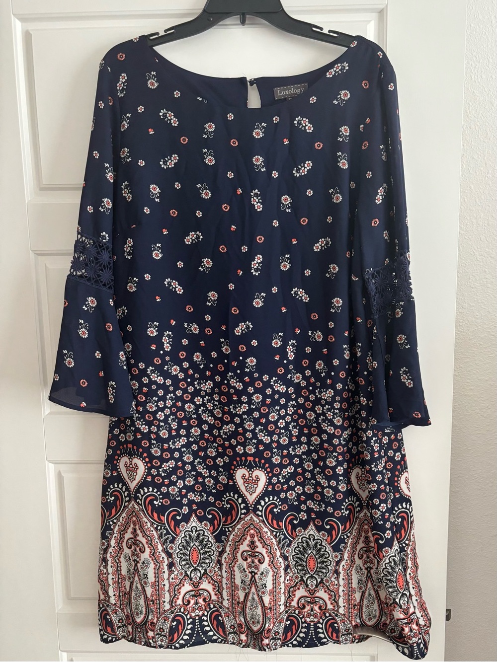 Luxology Navy Floral Paisley Shift Dress
